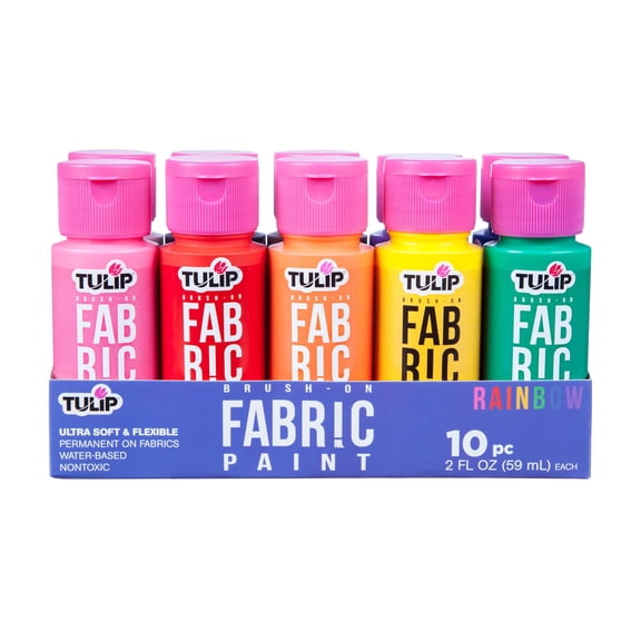Tulip Brush-On Fabric Paint Set – 10 Pack of 2 fl oz Bottles, Liquid Rainbow Colors for DIY Crafts & Clothing