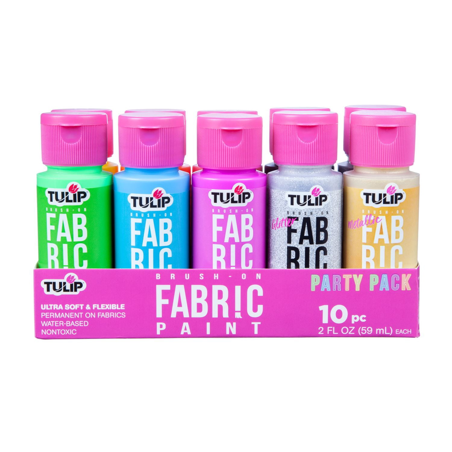 Tulip Brush-On Fabric Paint Set – 10 Pack of 2 fl oz Bottles, Liquid Neon Colors for DIY Crafts & Clothing
