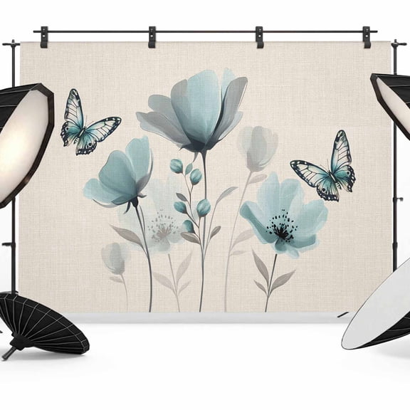Tulip Butterfly Backdrop for Photography,Fabric Photo Background Backdrop,Vintage Spring Botanical Flowers Floral Photo Booth Background for Portrait Photoshoot Video Wedding Decoration Banner 7x5ft