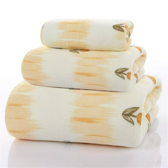 Tulip Coral Fleece Bath Towel Yellow C,Square Scarf*1,Coral Velvet Towel Three Piece Set: A Luxurious and Soft Absorbent Souvenir A Warm and Thoughtful Choice