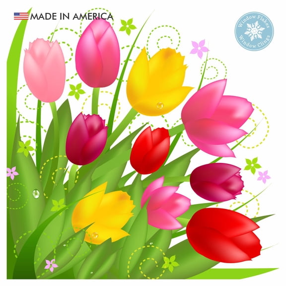 Vibrant Tulip Corner Window Cling Decals for Spring Home Decor Decorating. Floral Decor for Glass. Reusable. Double Sided. Made in America.