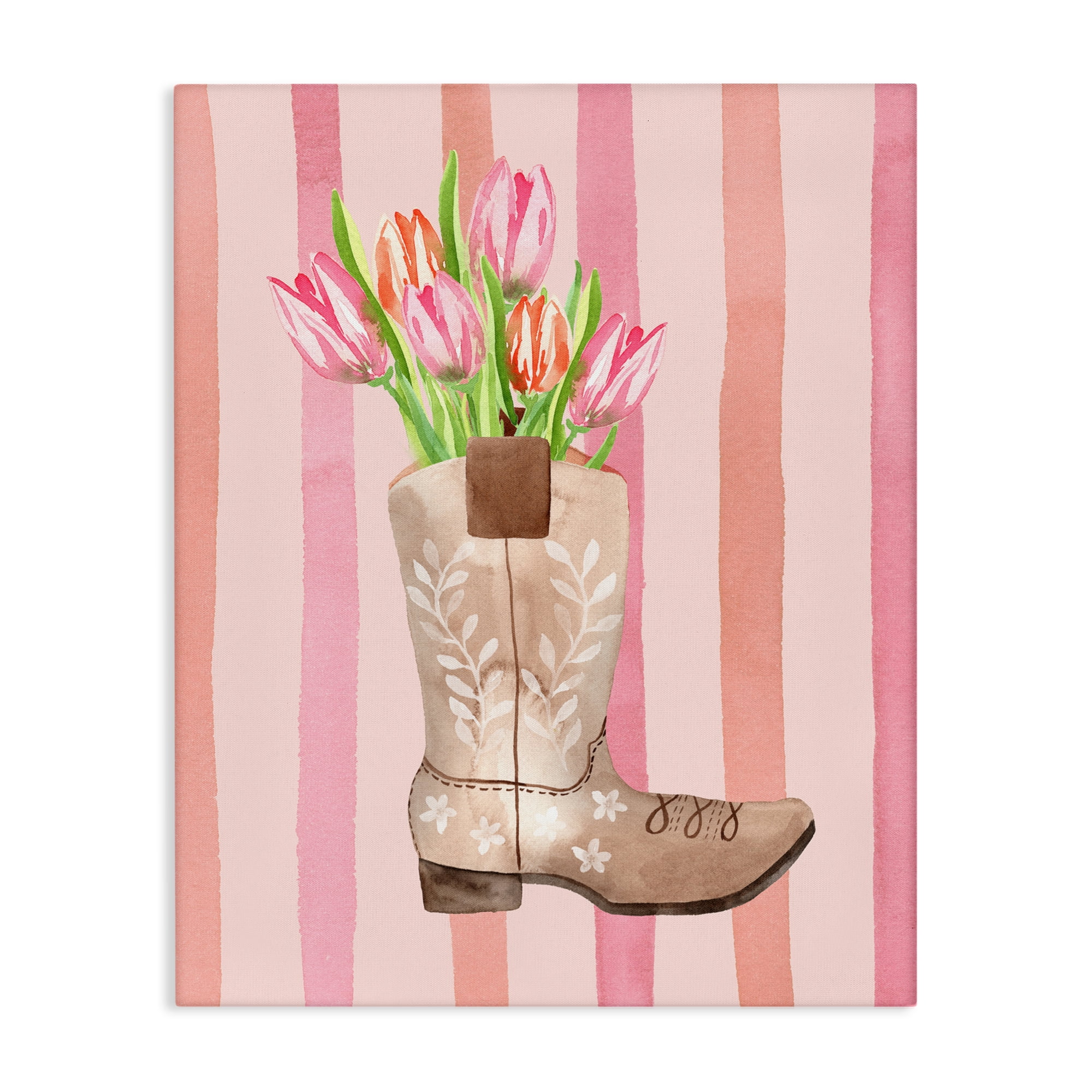 Tulip Cowgirl on Stripes Canvas Wall Art, design by Nina Jacobs