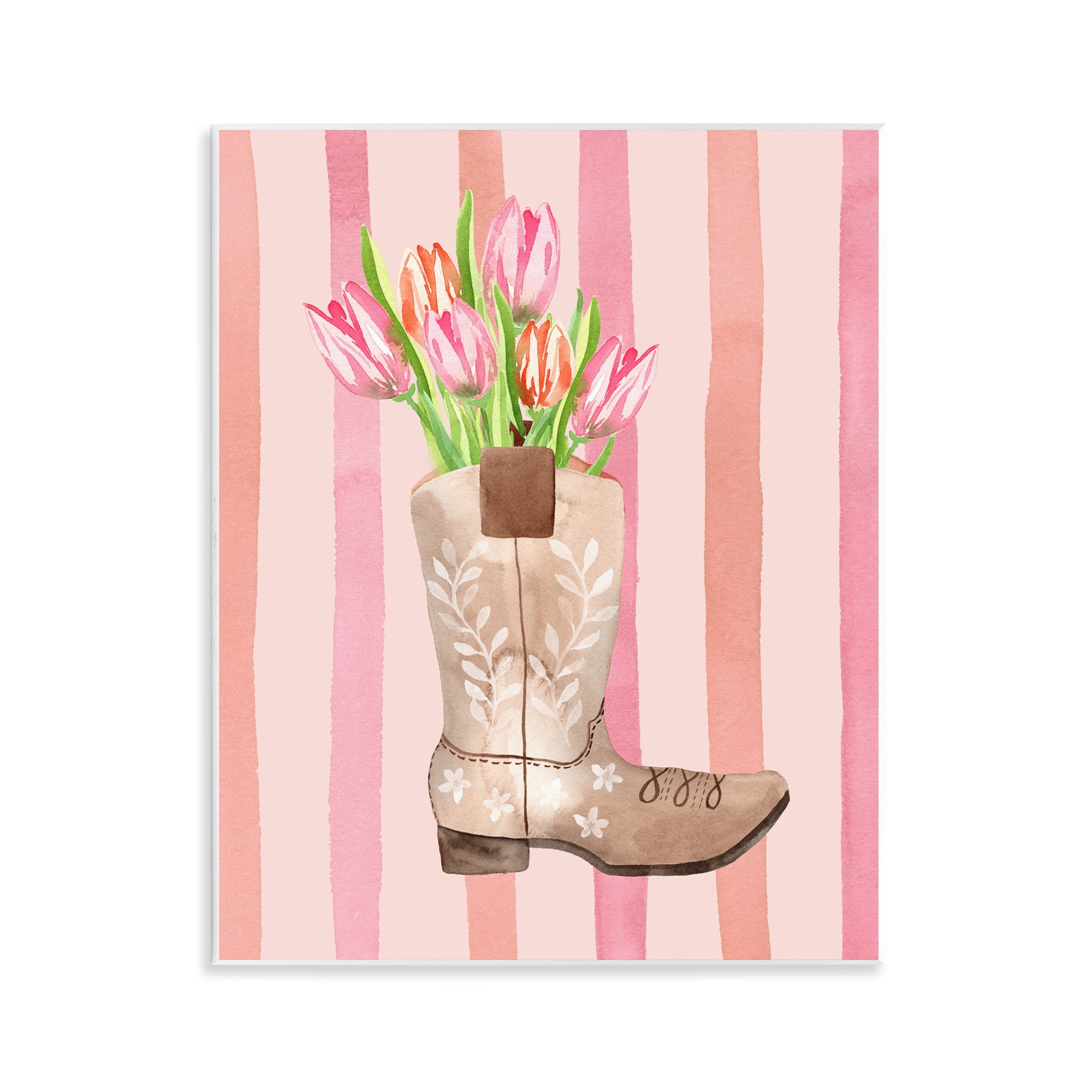 Tulip Cowgirl on Stripes Wall Plaque Art, design by Nina Jacobs