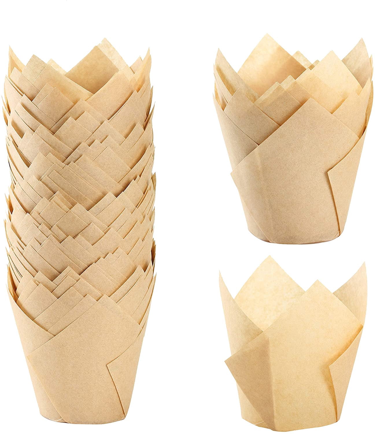 150-Pack Natural, White & Brown Cupcake Liners - Standard 2" Greaseproof Baking Cups | Oven & Microwave Safe