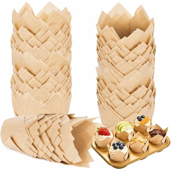 Tulip Cupcake Liners, 200 Pcs Up-graded Muffin Liners, Greaseproof Parchment Paper Baking Cups, Non-Stick Standard Size Cupcake Wrappers for Party, Christmas, Wedding, Birthday