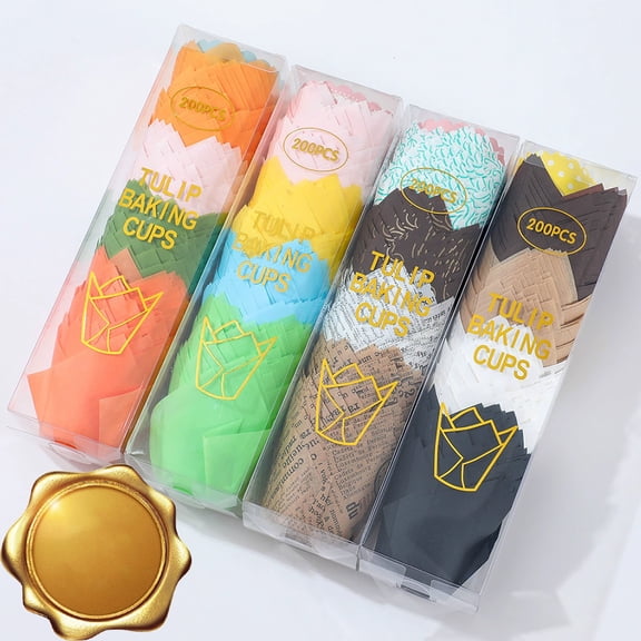 Tulip Cupcake Liners, Greaseproof Baking Cups & Paper Muffin Holders, 200 Pcs