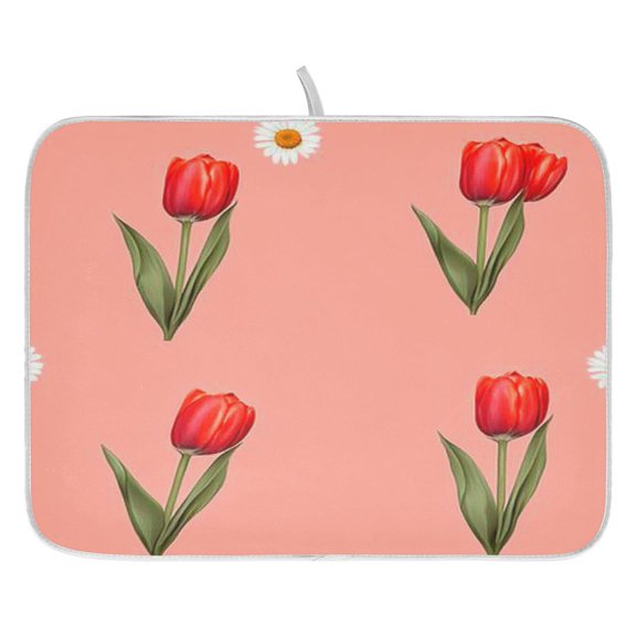 Tulip Delight Dish Drying Mat for Kitchen, Quick Drying Absorbent Soft Durable 16" x 18"