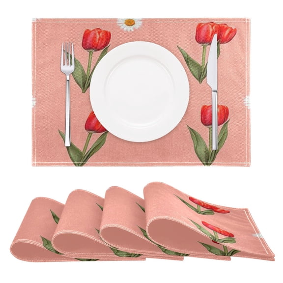 Tulip Delight Reversible Placemat Non Slip Coffee Mat 18x12 Inch for Dining, Kitchen, Coffee