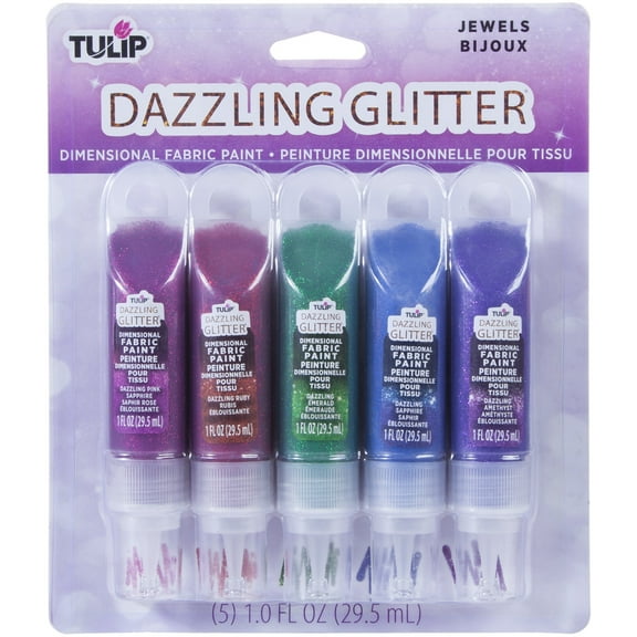 Tulip Dimensional Fabric Paint Set - Jewels, Dazzling Glitter, Set of 5