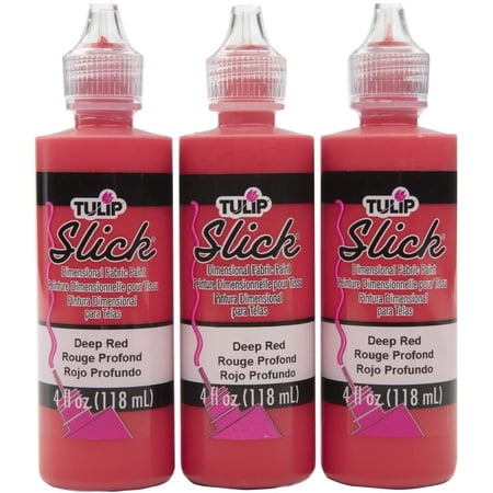 Tulip Puff Fabric Paint , Permanent Craft Paint for Clothes, DIY Projects, 4 fl oz 3-Pack, Shiny Deep Red