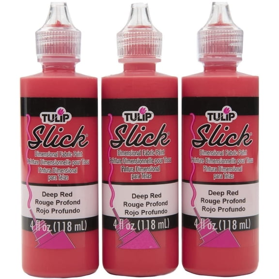 Tulip Puff Fabric Paint , Permanent Craft Paint for Clothes, DIY Projects, 4 fl oz 3-Pack, Shiny Deep Red