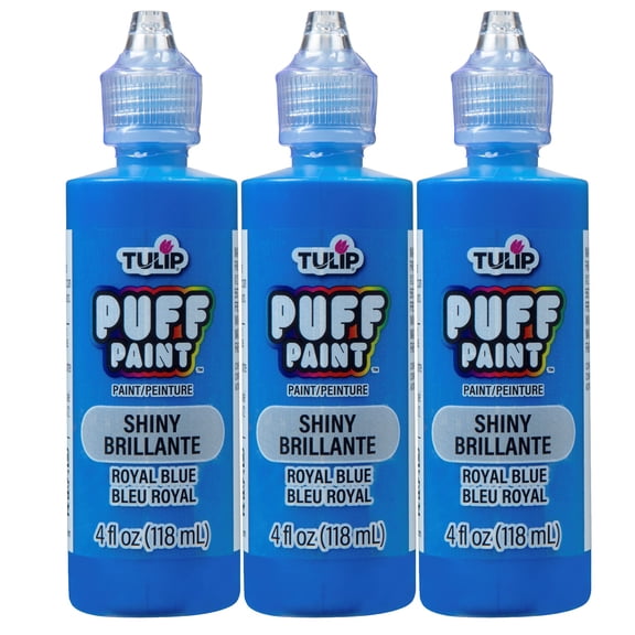 Tulip Puff Fabric Paint , Permanent Craft Paint for Clothes, DIY Projects, 4 fl oz 3-Pack, Shiny Royal Blue
