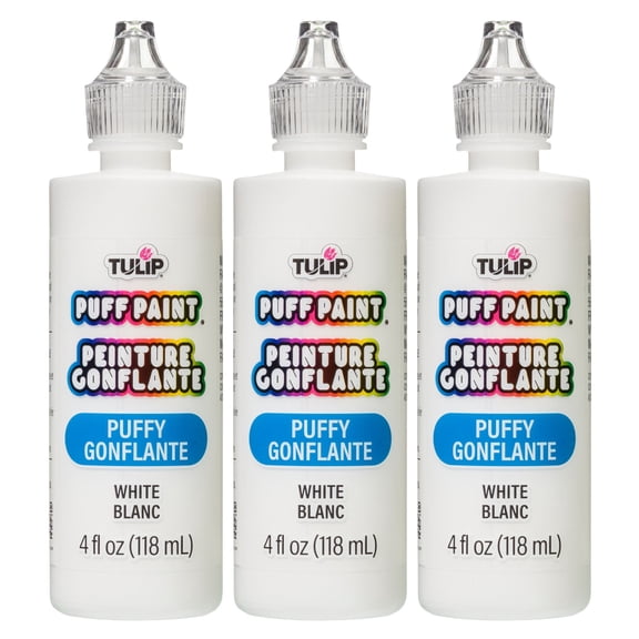 Tulip Puff Fabric Paint , Permanent Craft Paint for Clothes, DIY Projects, 4 fl oz 3-Pack, Shiny White