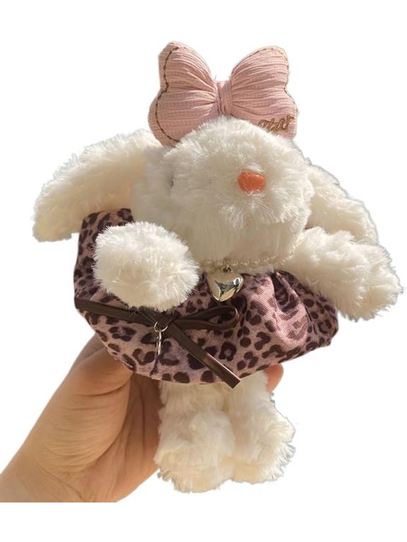 Tulip Dress Rabbit Plush Keychain, Long-Eared Bunny with Tulle Skirt Charm, Elegant Bag Accessory