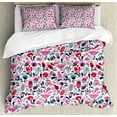 thumbnail image 1 of Tulip Duvet Cover Set, Floral Background with Linked Swirling Tulip and Branches Fresh Ornate, Decorative 3 Piece Bedding Set with 2 Pillow Shams, Queen Size, Pink Teal Red, by Ambesonne, 1 of 3