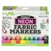 Tulip Fabric Markers Brush Tip 10 Pack Neon, Permanent, Assorted Colors