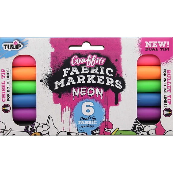 Tulip Fabric Markers Dual Tip Graffiti Neon 6pc