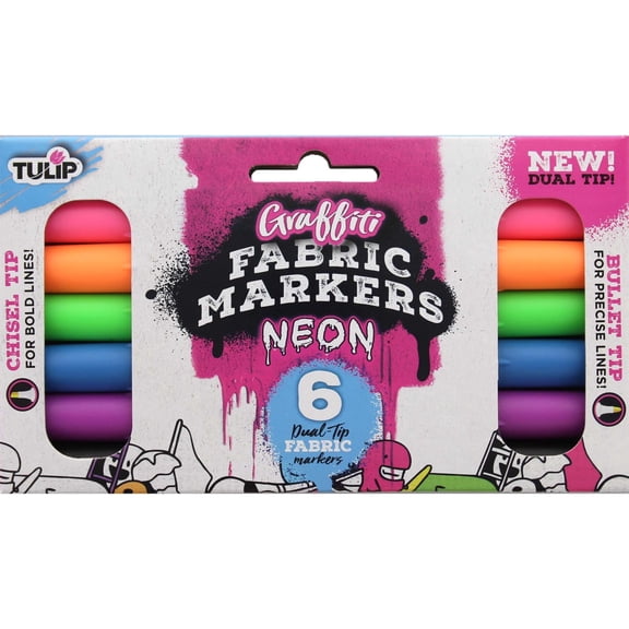 Tulip Fabric Markers Dual Tip Graffiti Neon 6pc