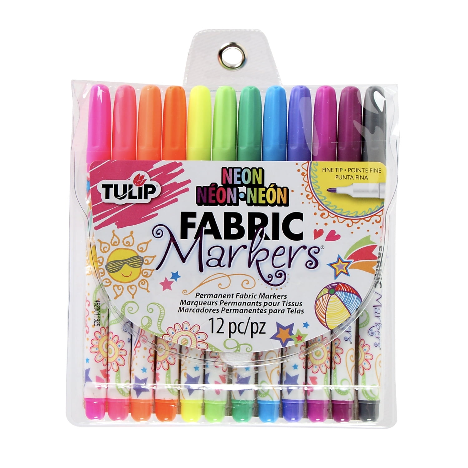 Tulip Fabric Markers Fine Tip 12 Pack Neon Permanent