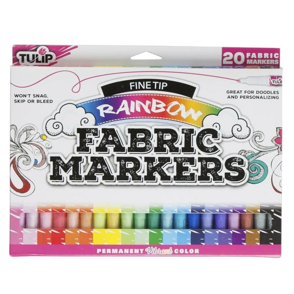 Tulip Fine Tip Fabric Markers 20-Pack – Rainbow Permanent Color Set for DIY Crafts, Clothing & Fabric Art