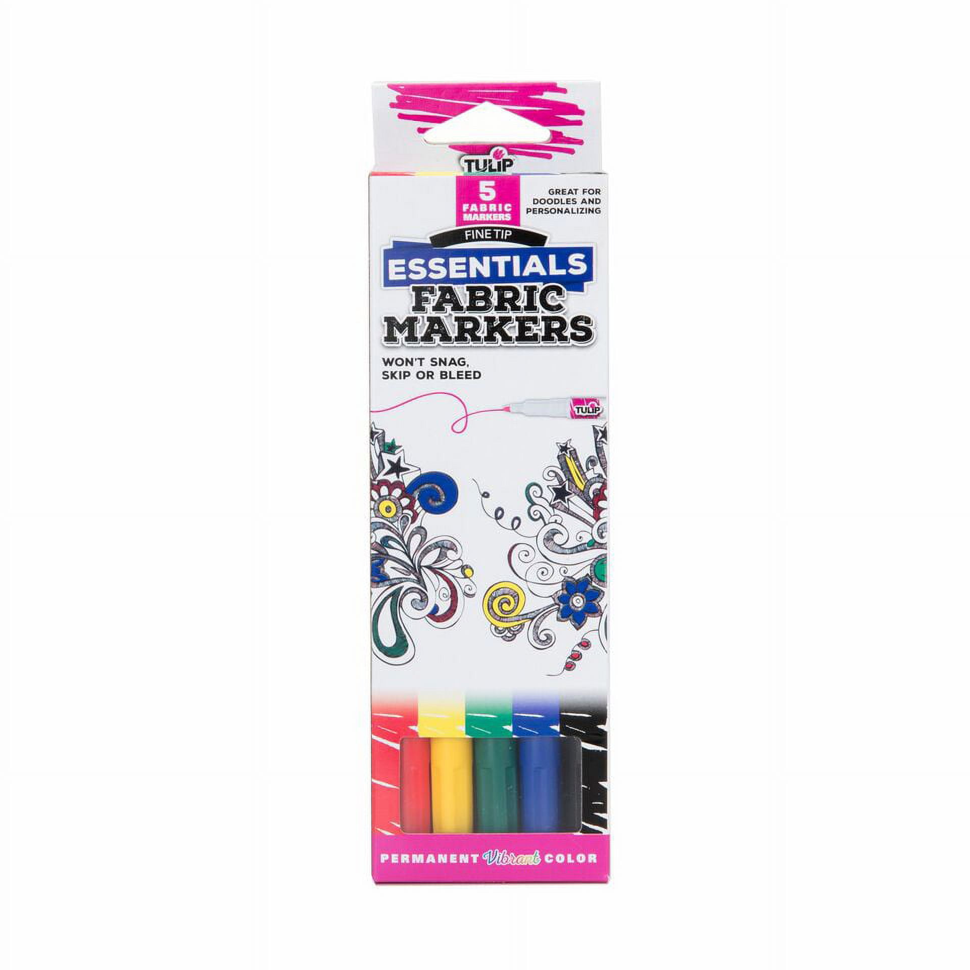 Tulip® Fabric Markers Fine Tip 5 Pack Essentials, Permanent