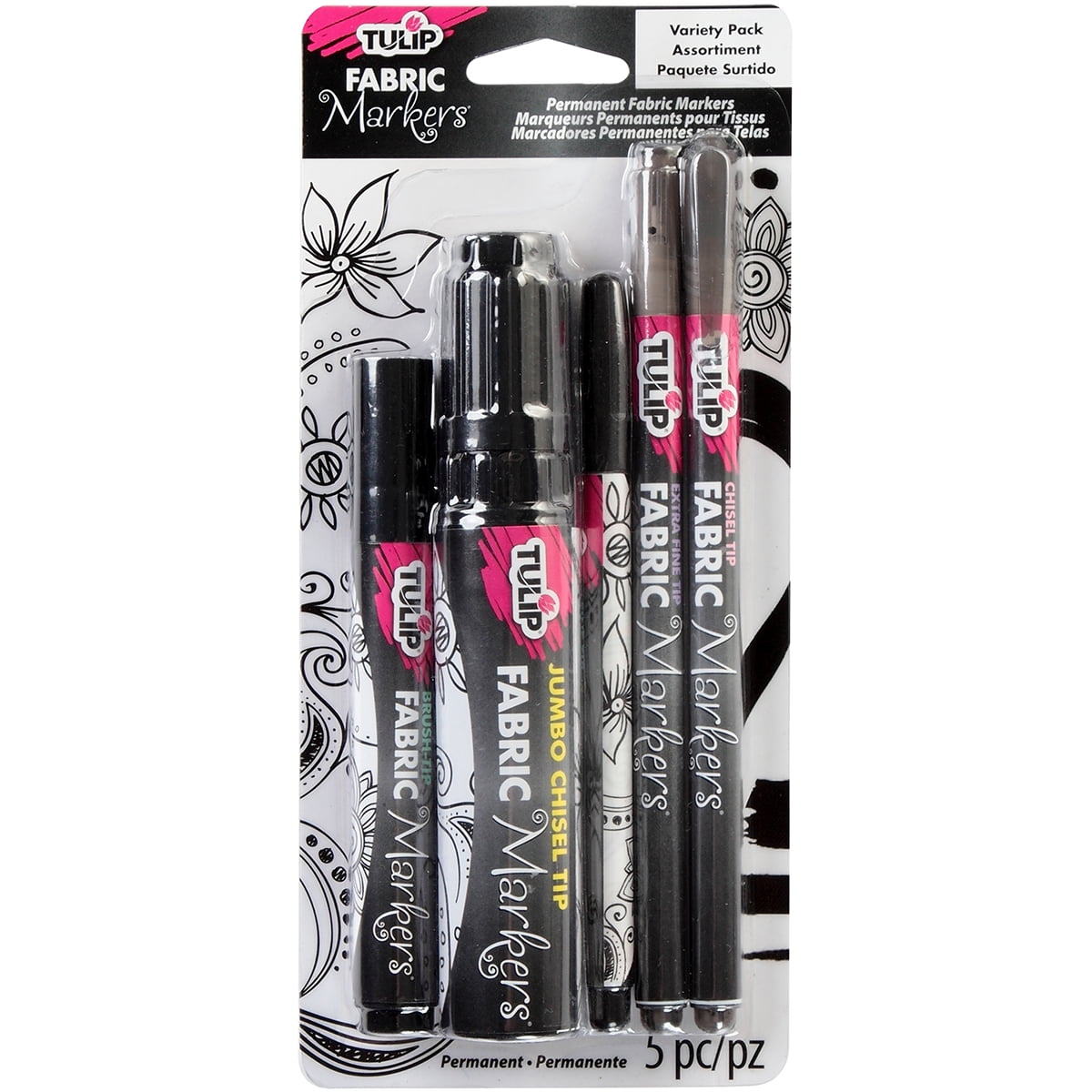 2 Pack Tulip Fabric Markers Variety Pack 5/Pkg-Black Assorted Tips