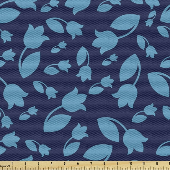 Tulip Fabric by the Yard Upholstery, Silhouette Style Pattern with Flowers Classic Botany Repetition, Decorative Fabric for DIY and Home Accents, 1 Yard, Deep Sky Blue Indigo by Ambesonne