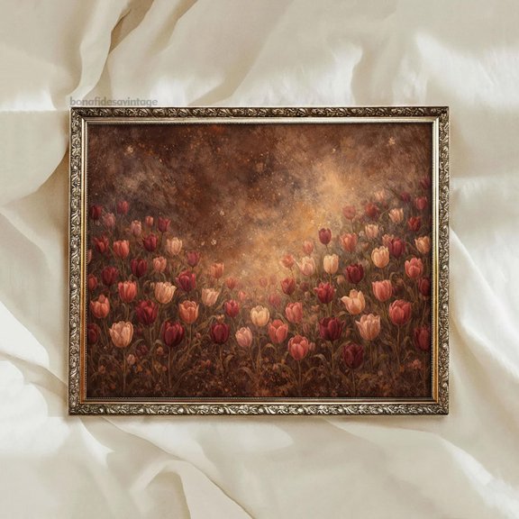 Tulip Field Rustic Floral Landscape Warm Earth Tones Cottagecore Decor Gift For Mom