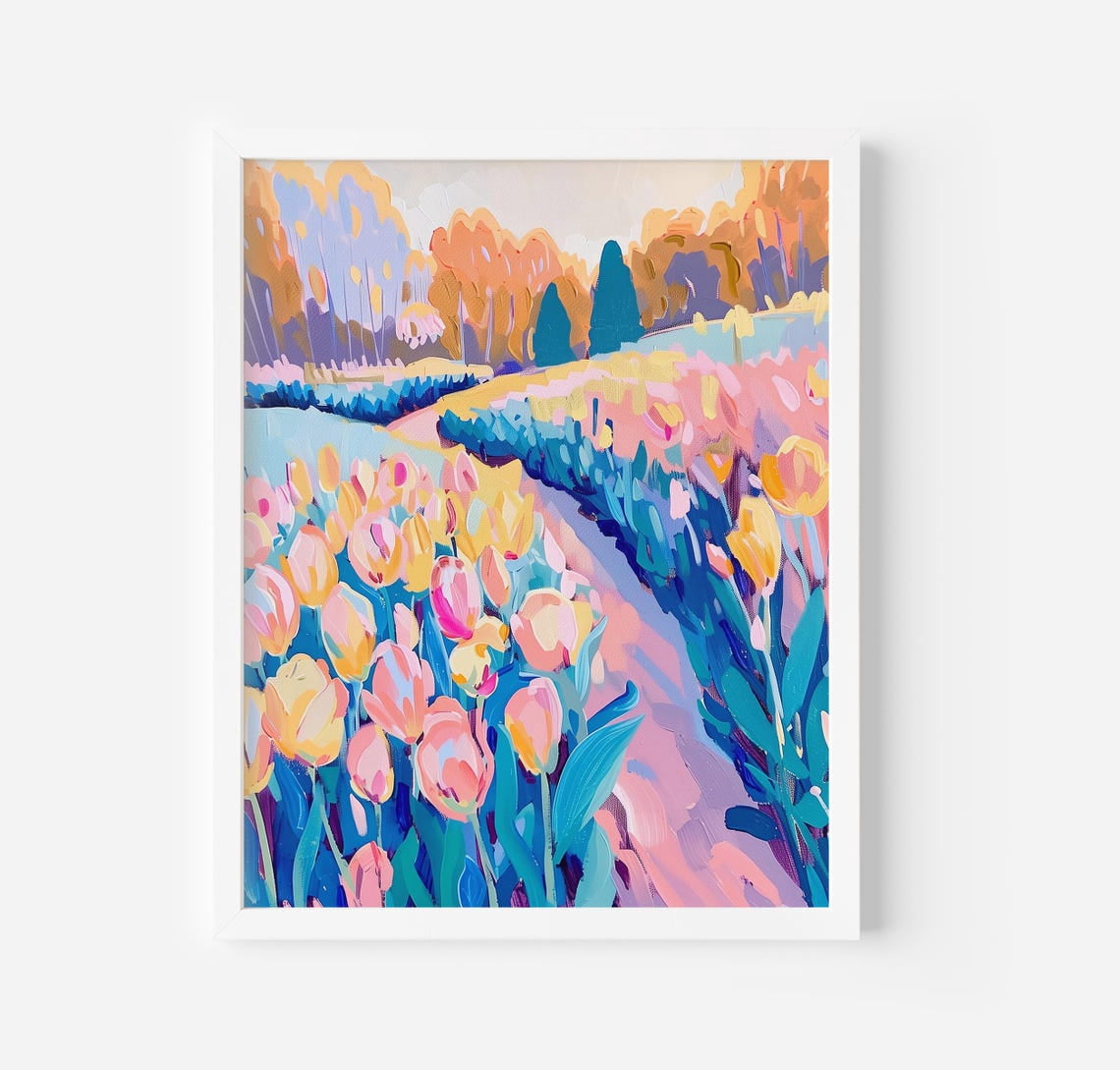 Simple Field Landscape Tulip Field Wall Art Print, Spring Dutch Flower Landscape Decor ...