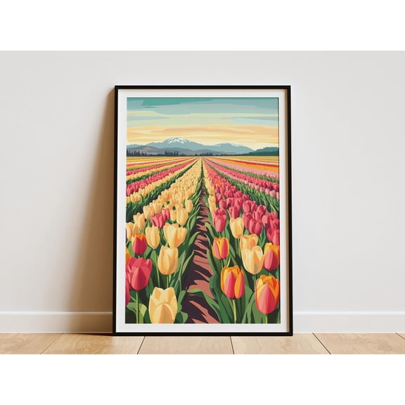 Tulip Fields Spring Flowers Blooming Tulips In Field Landscape Botanical Nature Flower Poster Unframed Paper Print