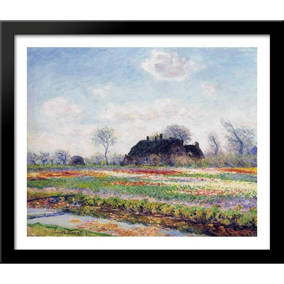 Tulip Fields at Sassenheim, near Leiden 34x28 Large Black Wood Framed Print Art by Claude Monet