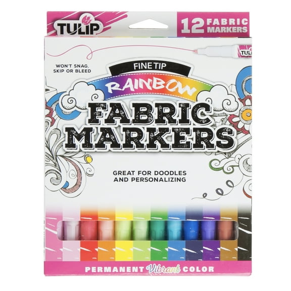 Tulip Fine Tip Fabric Markers 12-Pack – Rainbow Color Set for DIY Crafts, Clothing & Fabric Art