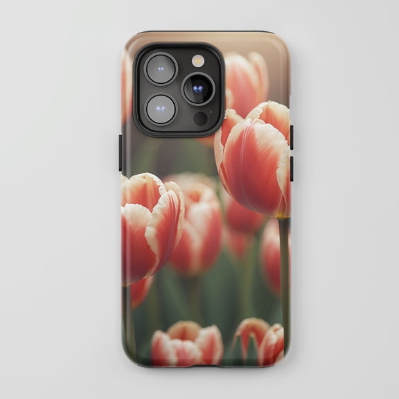 Tulip Floral Design for All iPhone Series Tough Phone Case Nature Art Style Pink and White