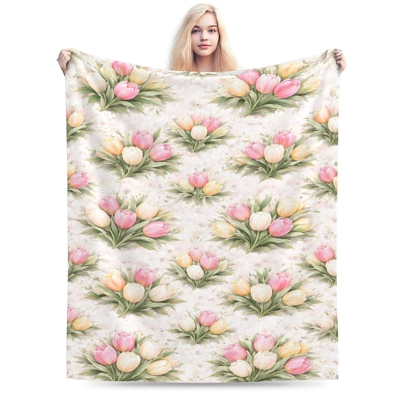Tulip Floral Spring Blanket Garden Flower Throw Blanket Soft Cozy Blanket for Couch Bed Easter Mothers Day Gift Decor 60x50