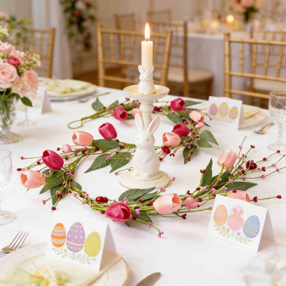 Tulip Floral Wreath, Heart Shaped Berry Decoration for Spring and Summer, Beautiful Wedding Flower Arrangement for Front Door, Artificial Floral Wreath for Home Wall and Party Decor, by UKHBMC