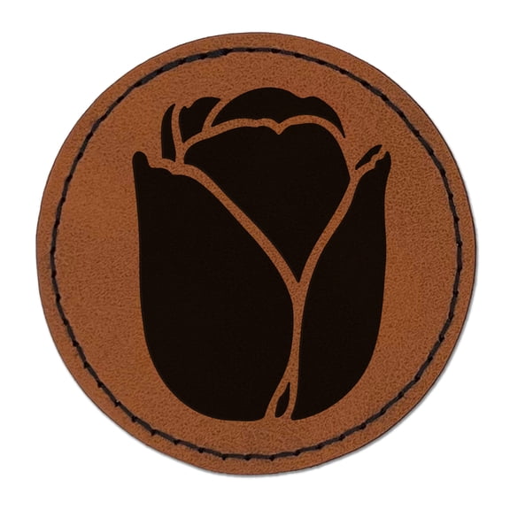 Tulip Flower 2.5" Faux Leather Round Engraved Iron-On Patch - Brown