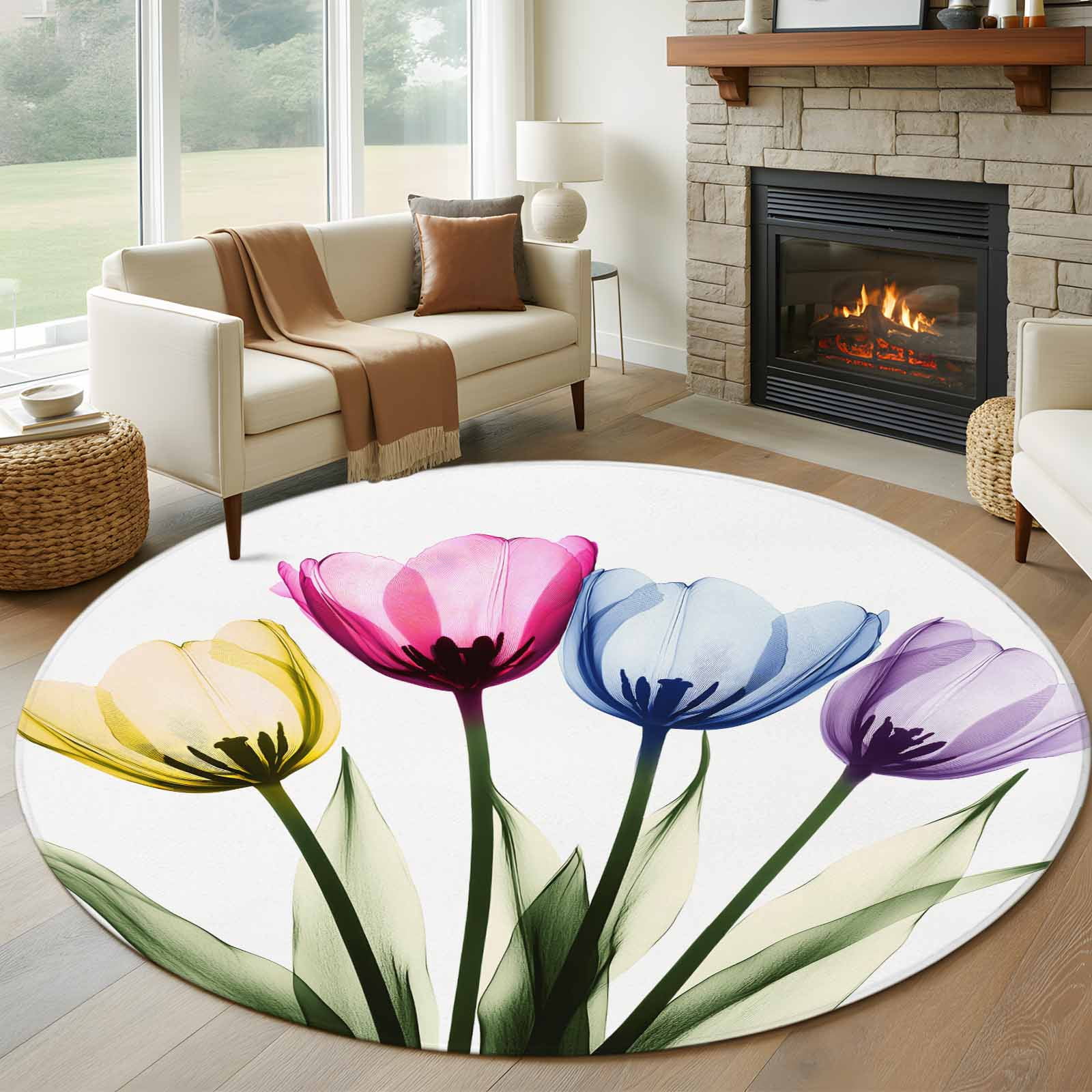 Tulip Flower Washable Area Rug 2.7x5 Color Floral Transparent