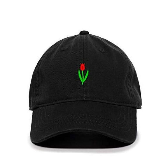 Tulip Flower Baseball Cap Embroidered Cotton Adjustable Dad Hat Black