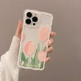 thumbnail image 1 of Tulip Flower Case for iPhone 13 Pro Max, Cute Floral Leaves Pattern Curly Wave Frame Shape Lace Design Phone Case Clear Slim Soft Shockproof Protective TPU Bumper Cover for Women Girls - Pink, 1 of 18