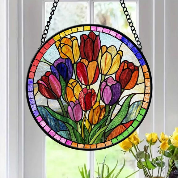 Tulip Flower Faux Stained Glass, Tulip Flower Suncatcher, Flower Lover Gift, Garden Home Decor, Window Hanging, Gift For Mom.