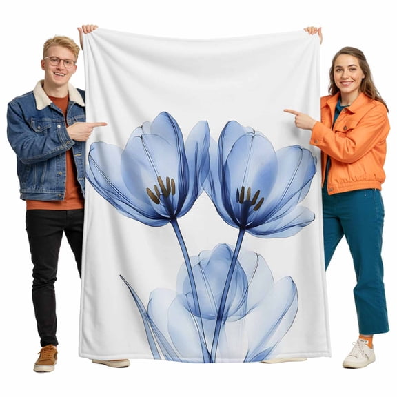 Tulip Flower Flannel Blanket for Bed,Travel and Camping, Abstract Blue Transparent Floral Super Soft Cozy Blanket for All Seasons 40"x50"