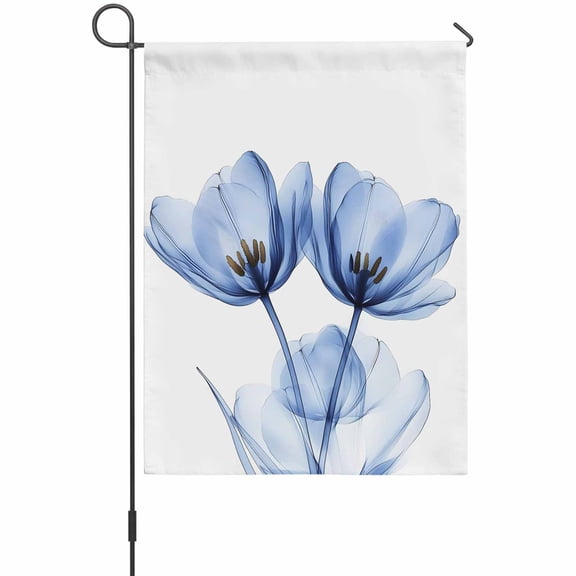 Tulip Flower Garden Flags For Outdoor, Abstract Blue Transparent Floral Small Double Side Yard Flags Weather Proof Garden Decor for Lawn Outside Holiday 12 x 18 Inches