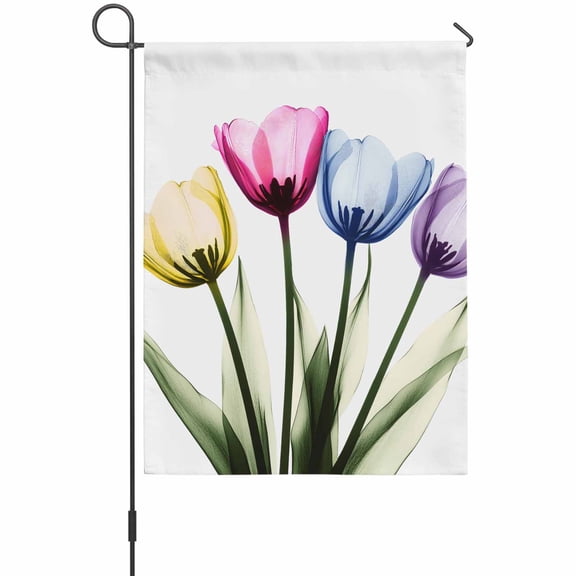 Tulip Flower House Flags For Outdoor, Color Floral Transparent Vintage Small Double Side Yard Flags Weather Proof House Decor for Lawn Outside Holiday 28 x 40 Inches