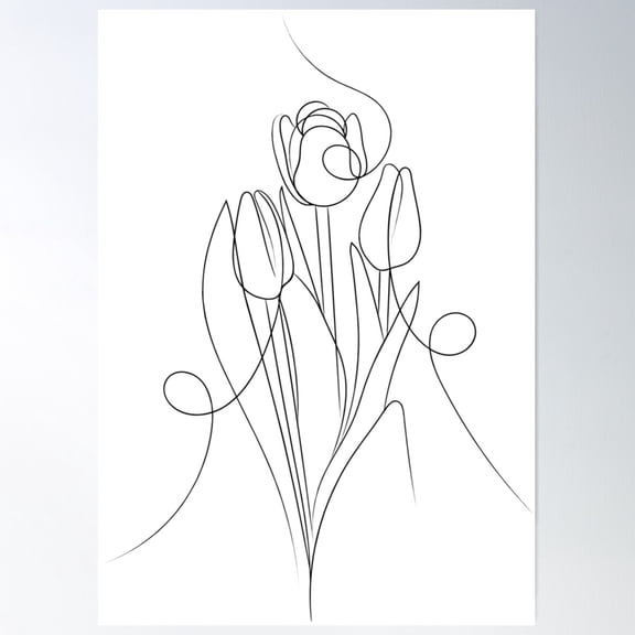 Tulip Flower Line Drawing Poster Wall Art, Modern Wall Decor For Living Room Bedroom, 16x24 UNFRAMED