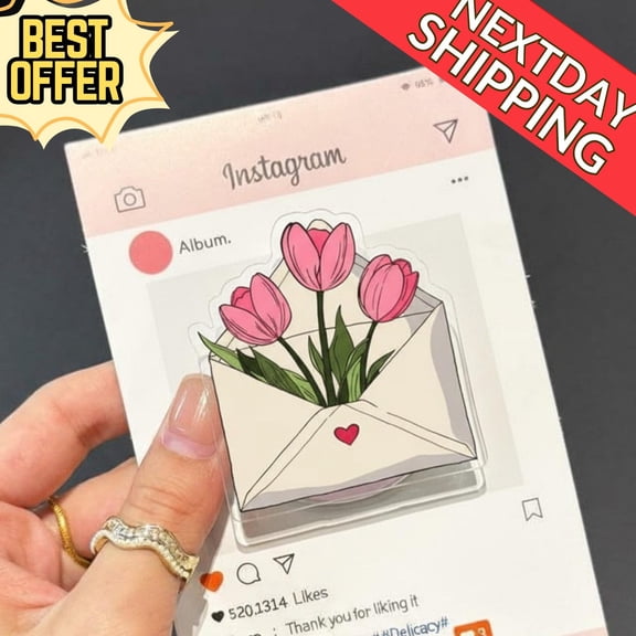 Tulip Flower Magnetic Phone Grip Cute Envelope Design with Pink Tulips, Floral Magsafe , Aesthetic Phone Accessory