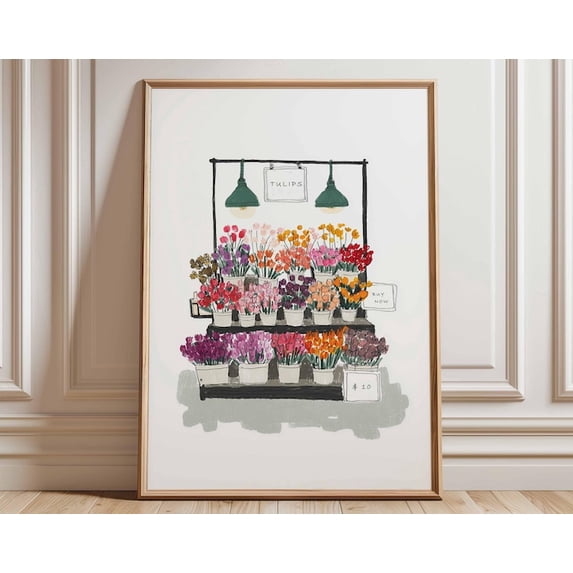 Tulip Flower Market Botanical Wall Art Print, Unframed Paper Poster 16x20in