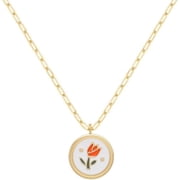 Tulip Flower Medal Coin Necklace Flower Jewelry,Miraculous Personalized Titanium Steel Chalcedony Necklace,Tulip Flower