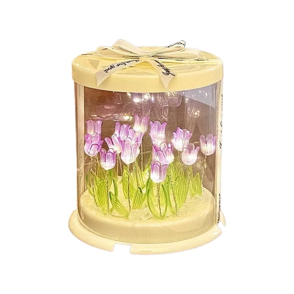 Tulip Flower Sea DIY Night Light Kit, Cake Box Romantic Ambient Lamp, Handmade Craft Gift, Bedroom Decor and Perfect Mother's Day Present