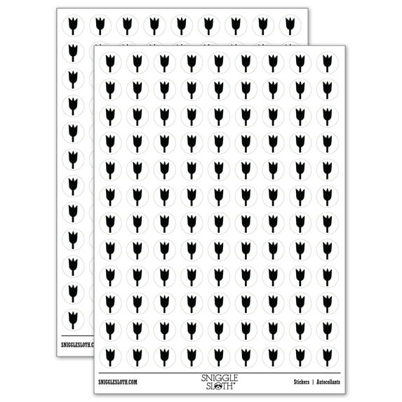Tulip Flower Solid 200+ Round Stickers - White - Gloss Finish - 0.50" Size