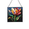 thumbnail image 1 of Tulip Flower Stained Glass Panel Suncatcher Square Window Hanging, 8 Inch Real Glass Decorative Art Sun Catcher for Home, Gift, and Garden Decor 78OR3, 1 of 6